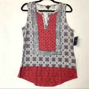 Lucky Brand Boho Aztec Split Neck Sleeveless Top M